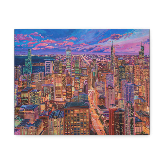 Night skyline Chicago— Gallery Wrapped Canvas Reproduction