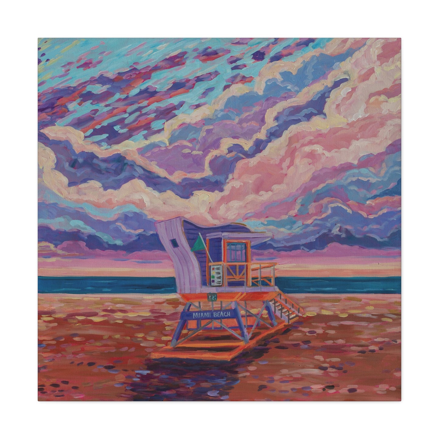 Purple lifeguard station Miami Beach—Matte Canvas, Stretched, 1.25"
