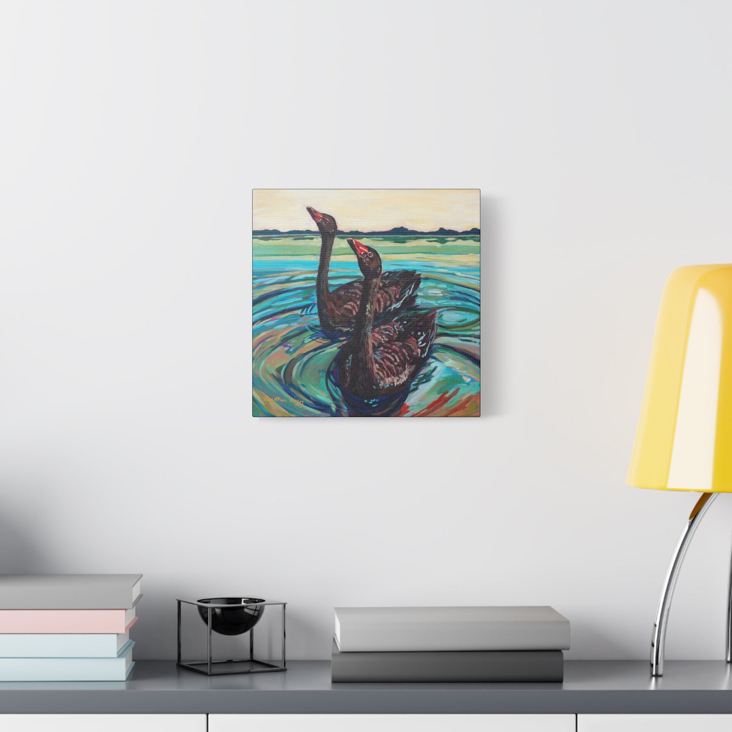 Black swan pair—Matte Canvas, Stretched, 1.25"