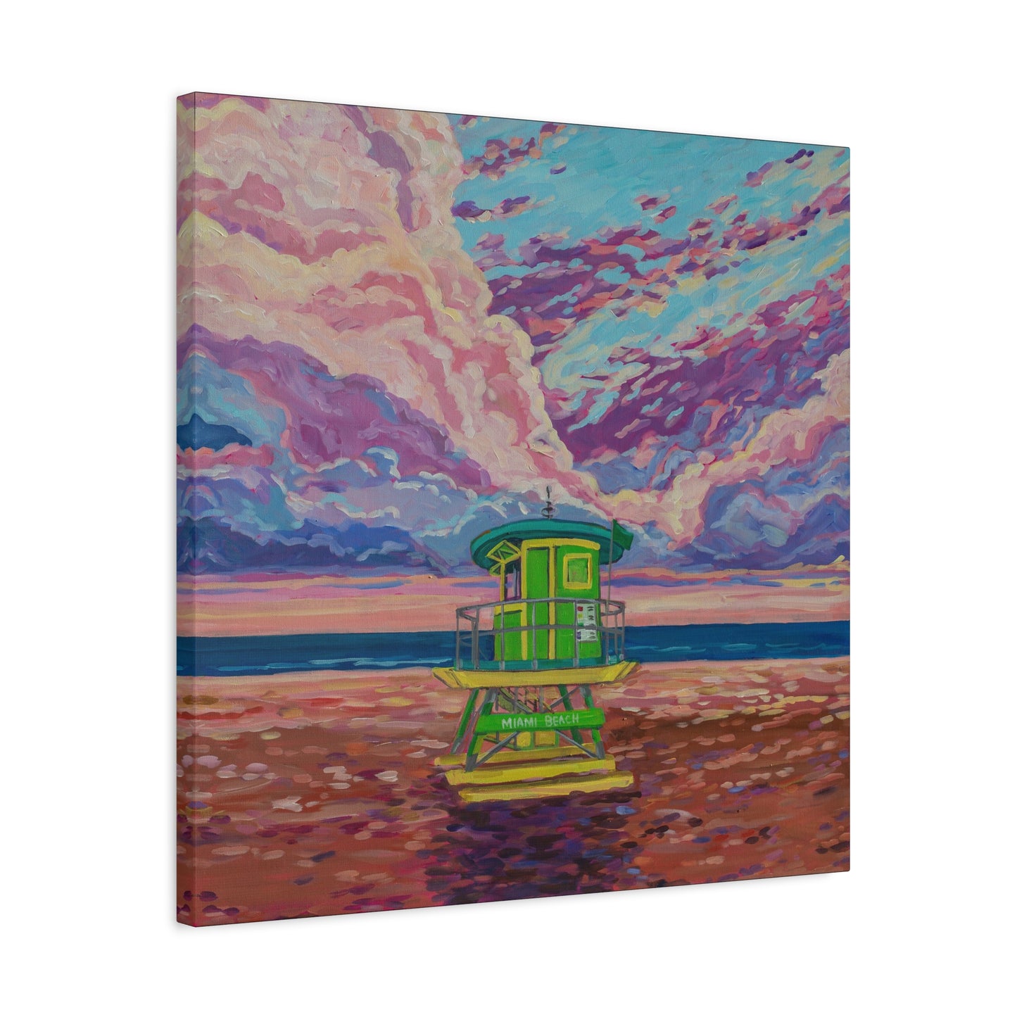 Green lifeguard station Miami Beach—Matte Canvas, Stretched, 1.25"