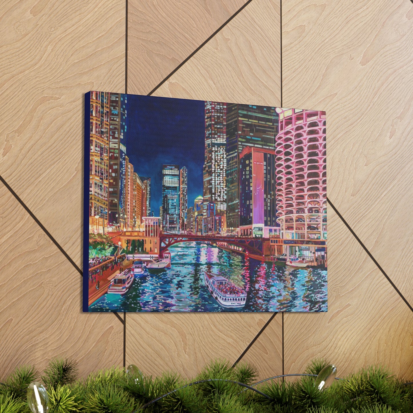 The Chicago River at Night— Gallery Wrapped Canvas Reproduction