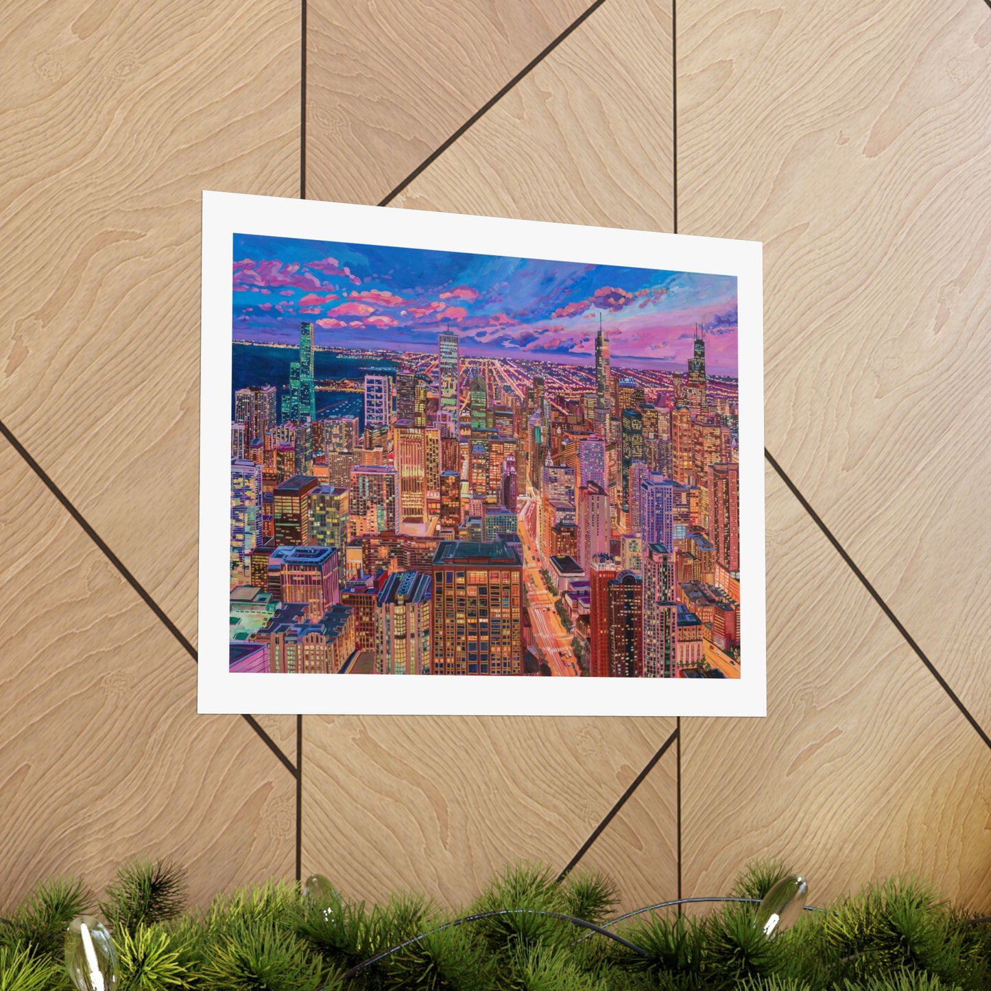 Night skyline Chicago—Matte Horizontal Fine Art Poster Reproductions