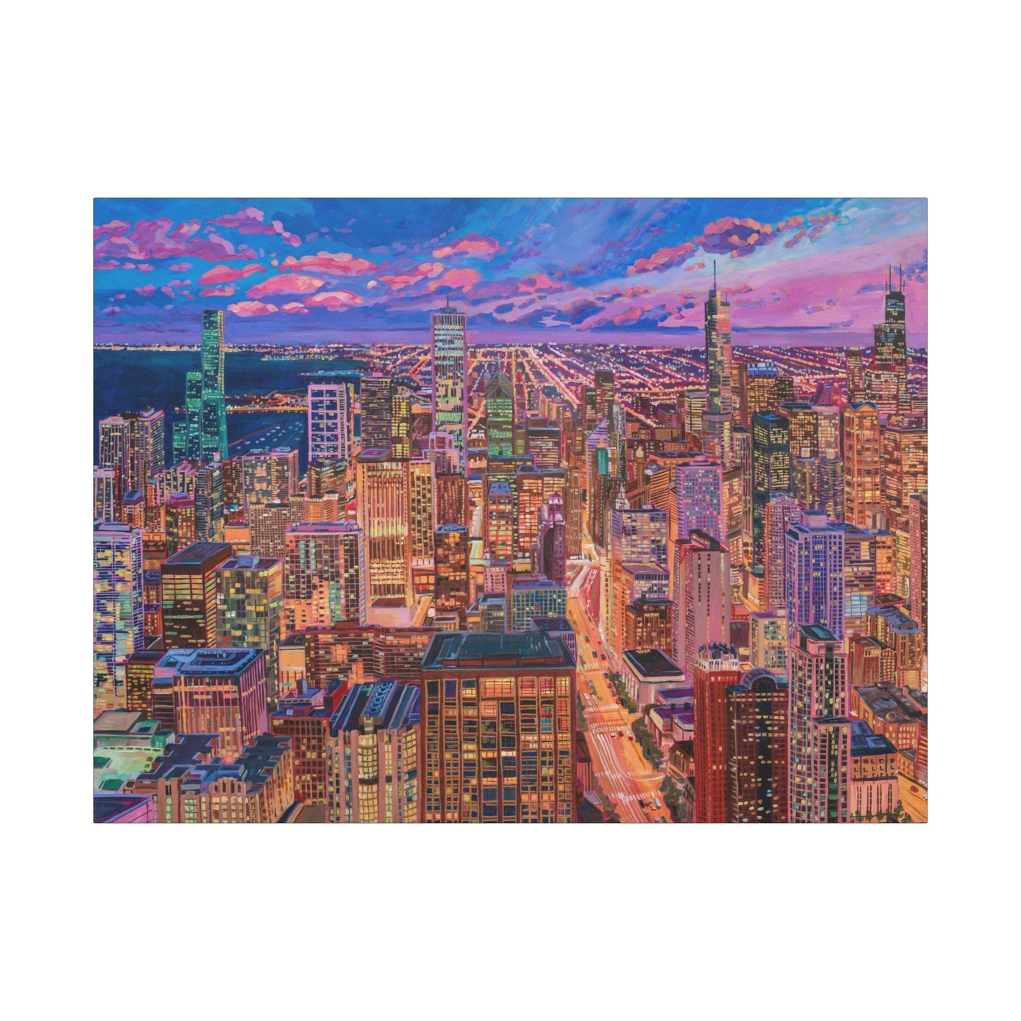 Night skyline Chicago—Matte Canvas, Stretched, 1.25"