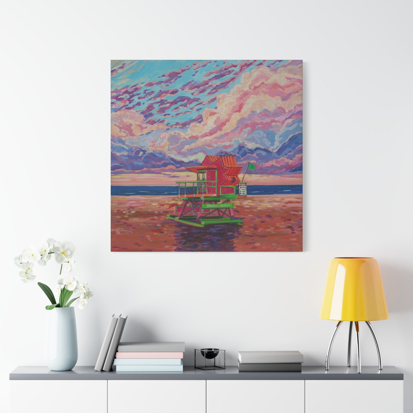 Pink lifeguard station Miami Beach—Matte Canvas, Stretched, 1.25"