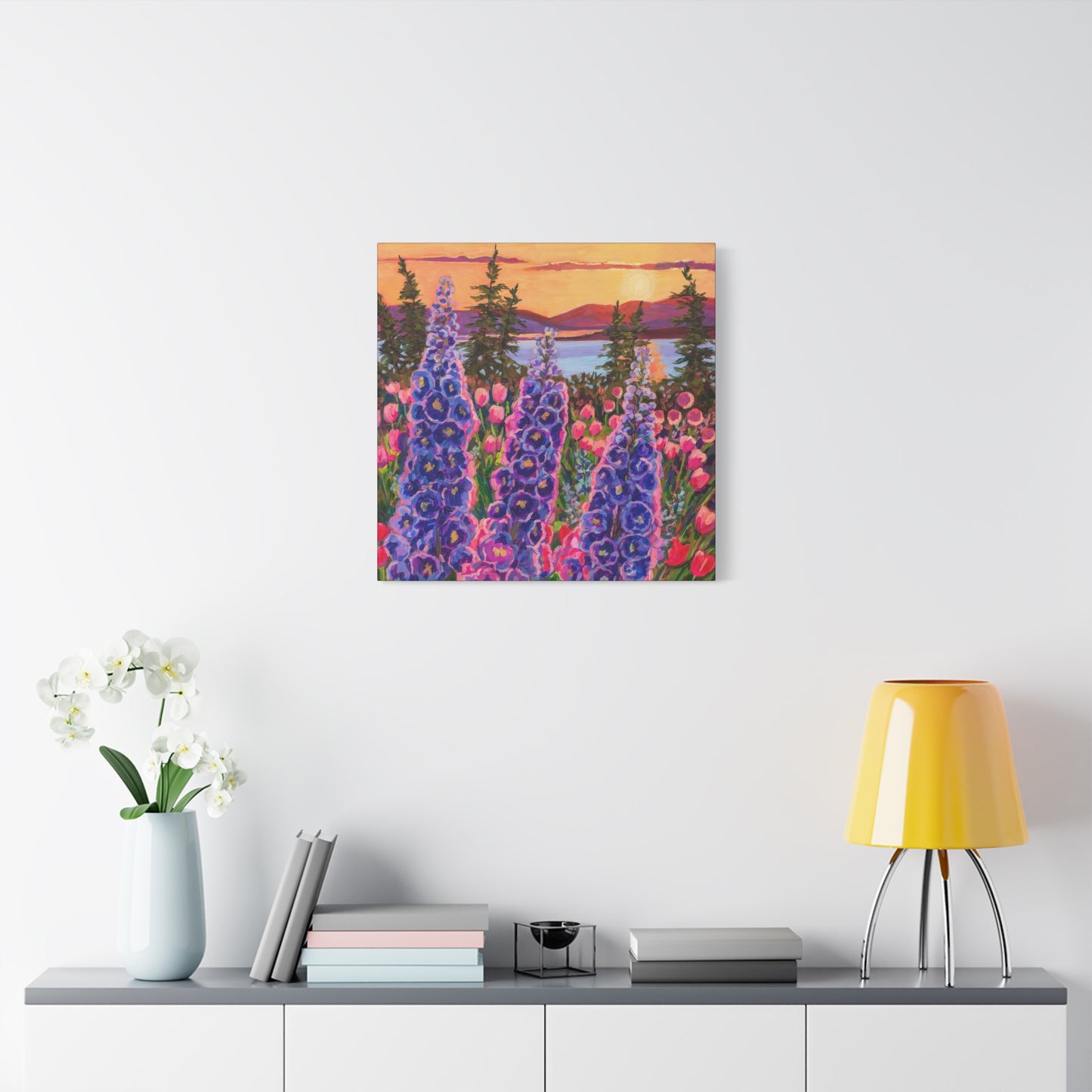 Wonder garden series- Delphinium trio—Matte Canvas, Stretched, 1.25"