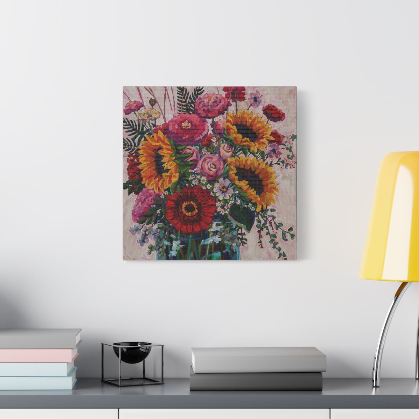 Sunflower and Zinnia Still Life —Matte Canvas, Stretched, 1.25"