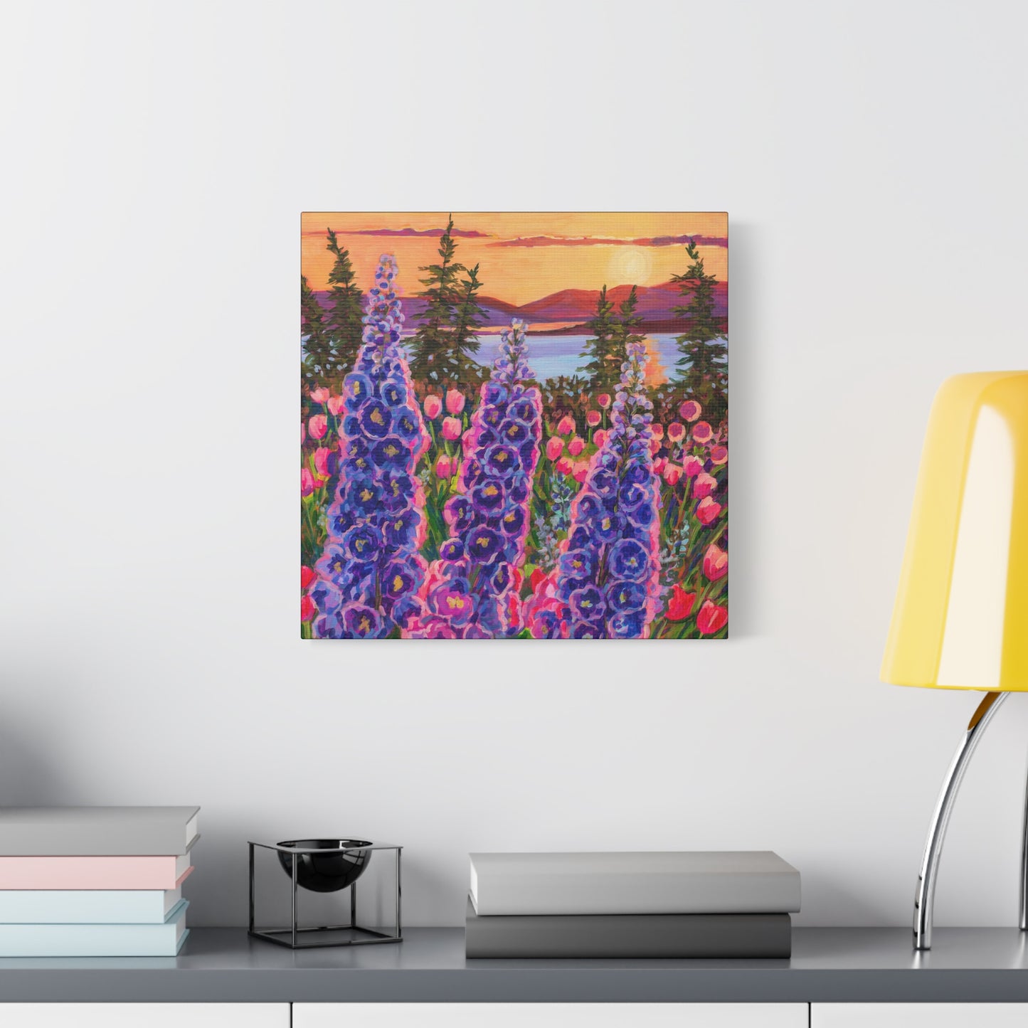 Wonder garden series- Delphinium trio—Matte Canvas, Stretched, 1.25"