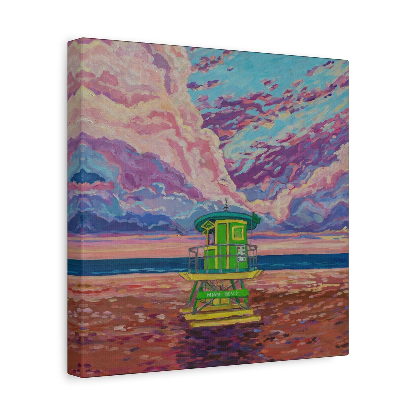 Green lifeguard station Miami Beach—Matte Canvas, Stretched, 1.25"