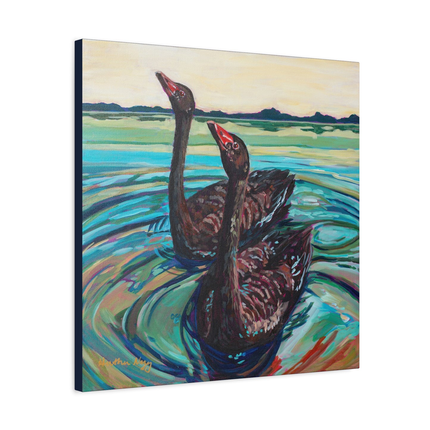 Black swan pair—Matte Canvas, Stretched, 1.25"