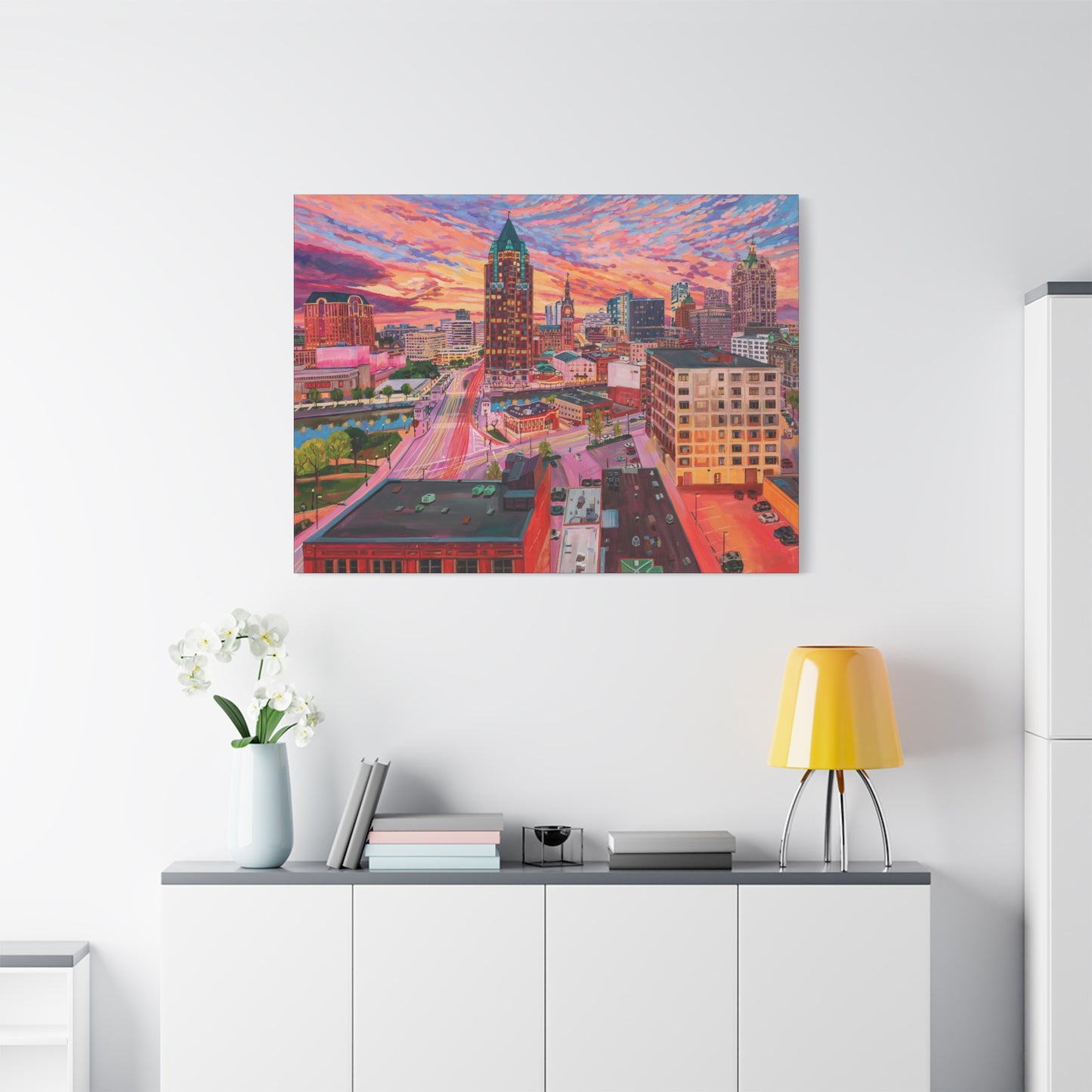 Golden glow- Milwaukee— Gallery Wrapped Canvas Reproduction