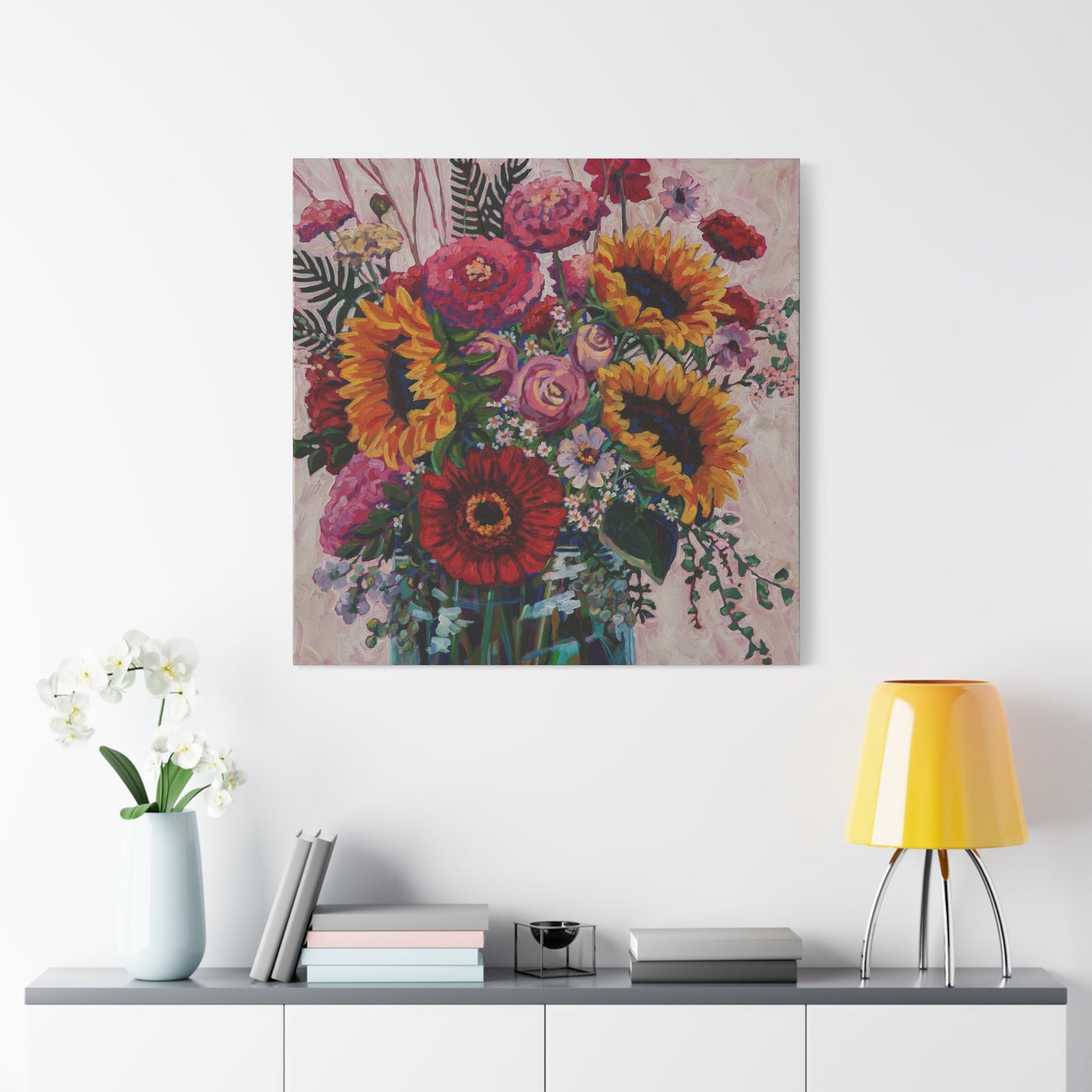 Sunflower and Zinnia Still Life —Matte Canvas, Stretched, 1.25"