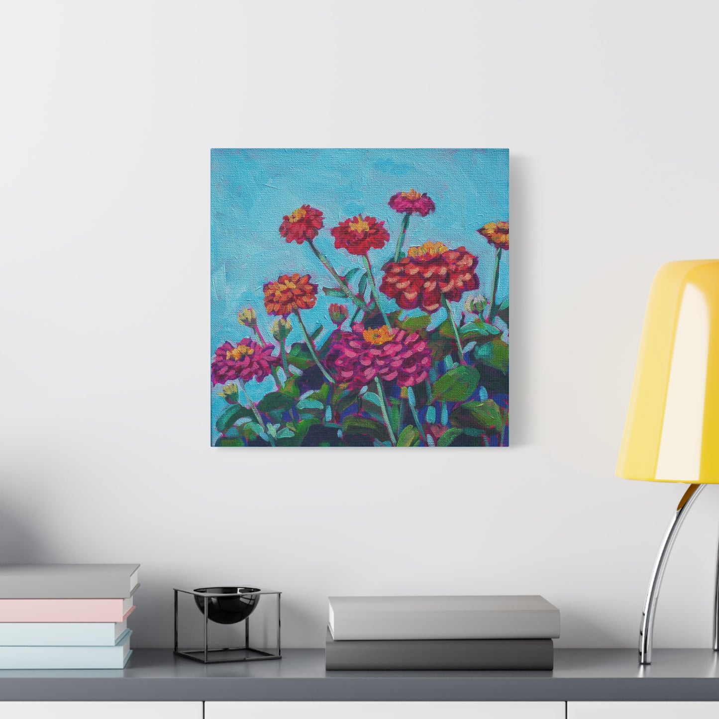Happy Zinnias Floral—Matte Canvas, Stretched, 1.25"