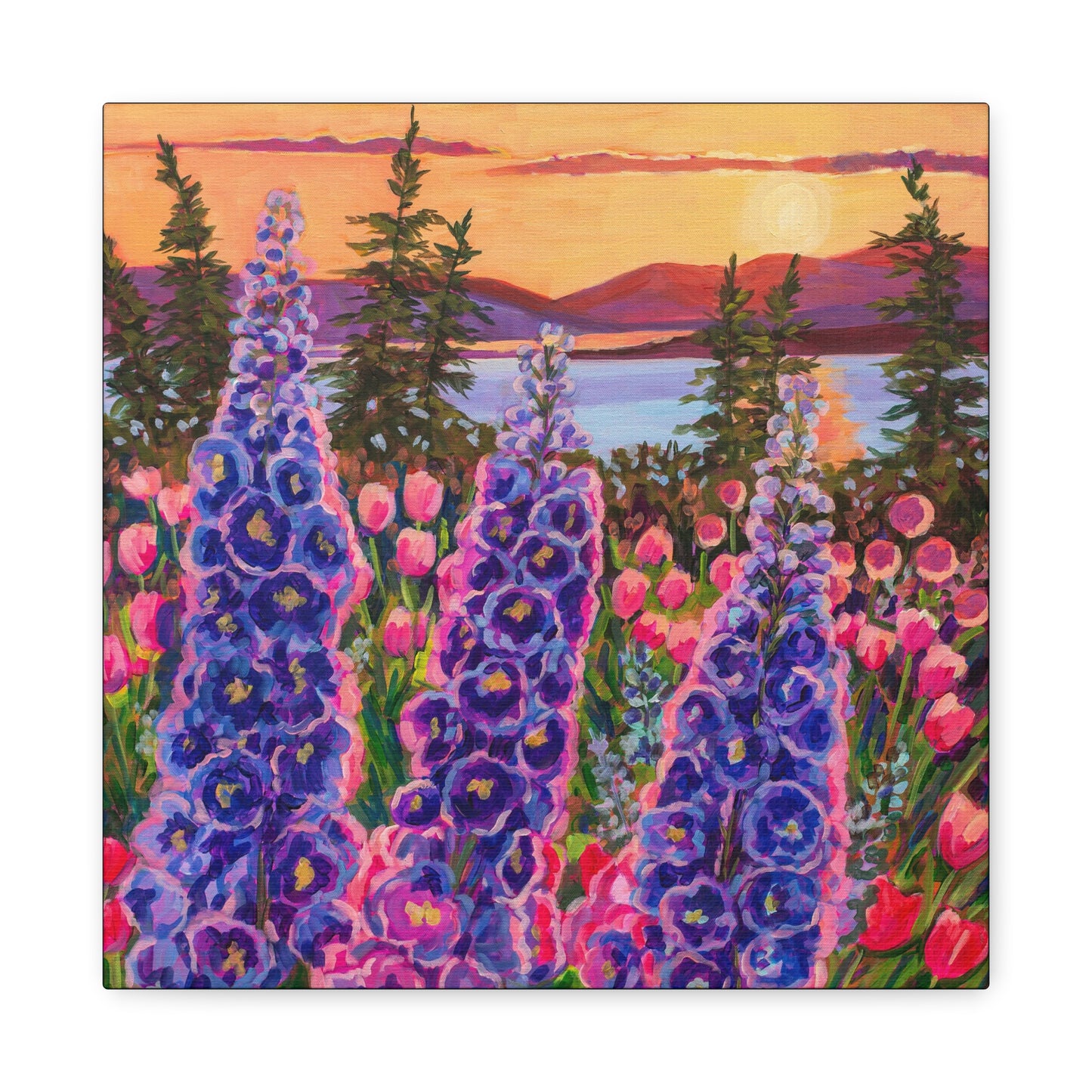 Wonder garden series- Delphinium trio—Matte Canvas, Stretched, 1.25"