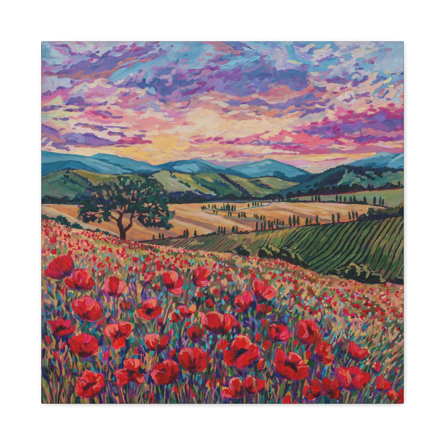 Tuscan Poppies and Poplars —Matte Canvas, Stretched, 1.25"