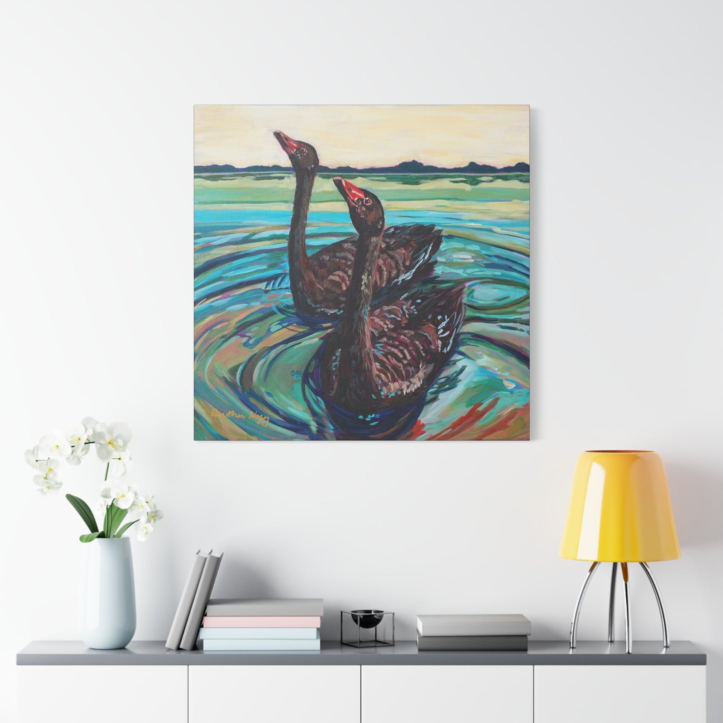 Black swan pair—Matte Canvas, Stretched, 1.25"