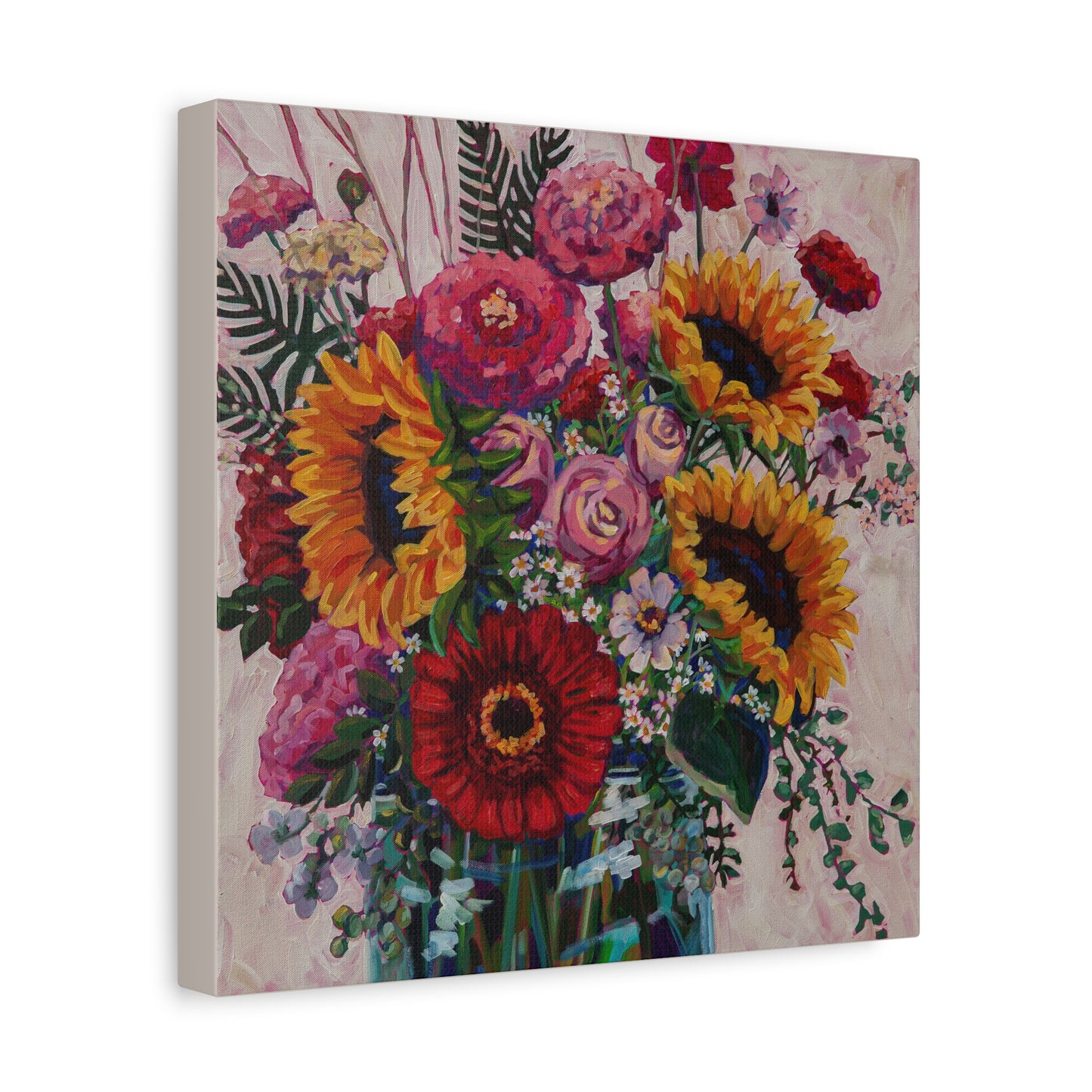 Sunflower and Zinnia Still Life —Matte Canvas, Stretched, 1.25"