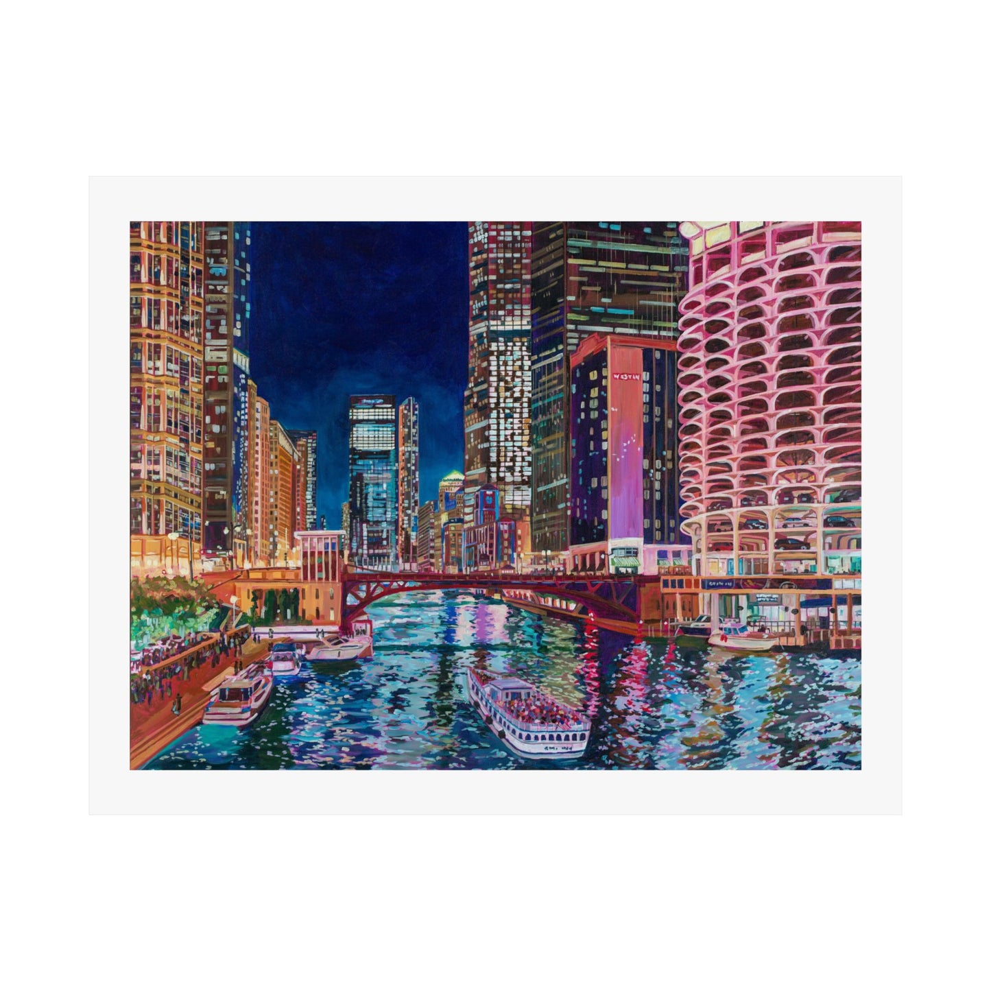 The Chicago River at Night—Matte Horizontal Fine Art Poster Reproductions