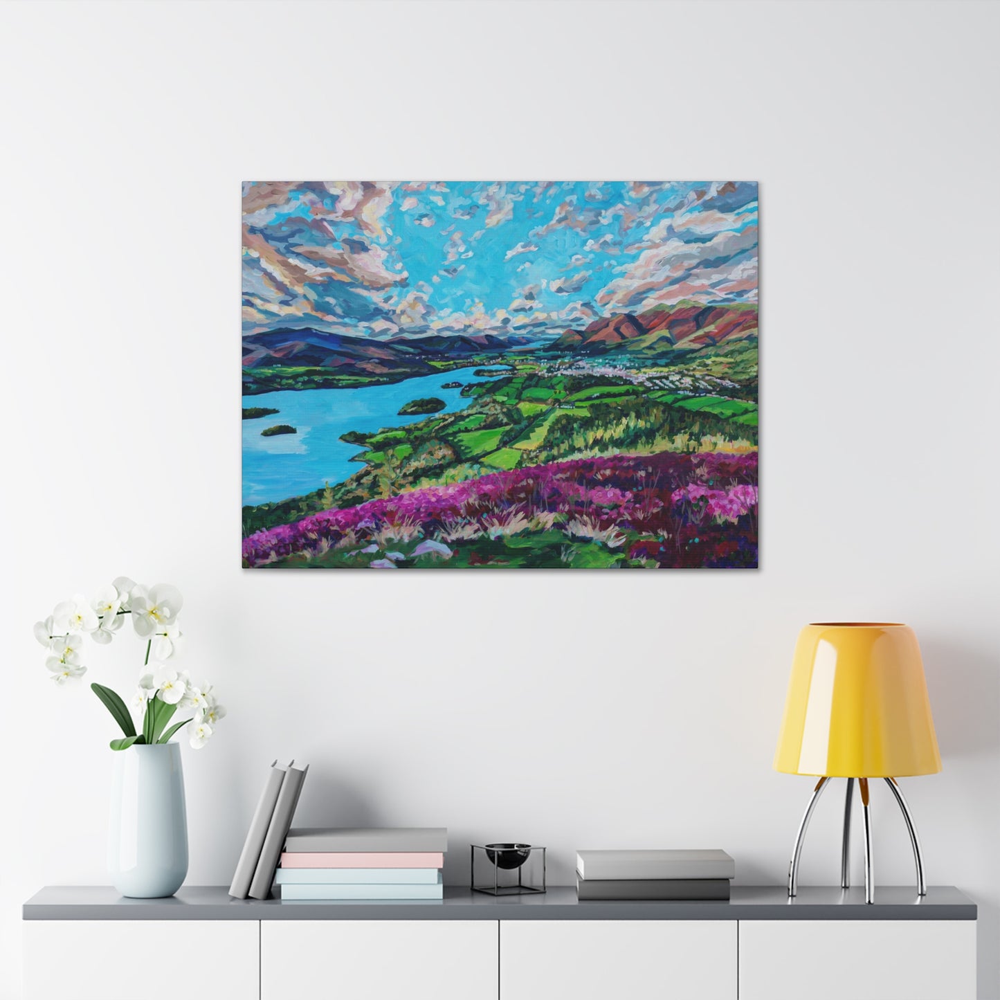 Derwent Water lake and town of Keswick, Cumbria—UK— Gallery Wrapped Canvas Reproduction