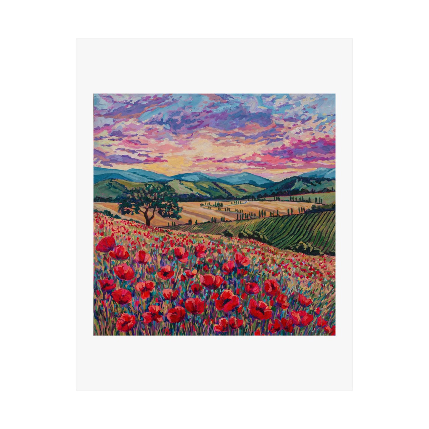 Tuscan Poppies and Poplars— Matte Paper Poster Reproduction