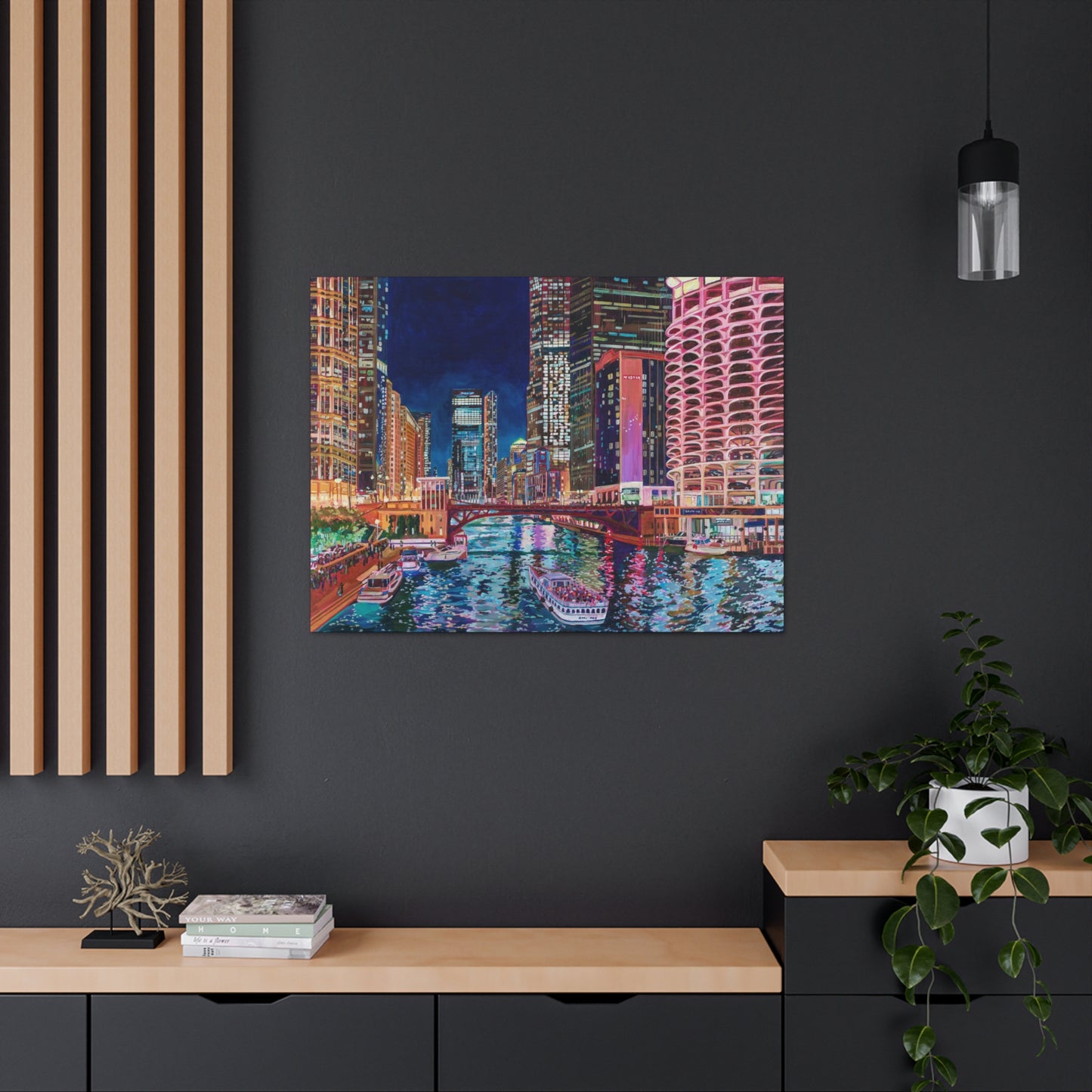 The Chicago River at Night— Gallery Wrapped Canvas Reproduction