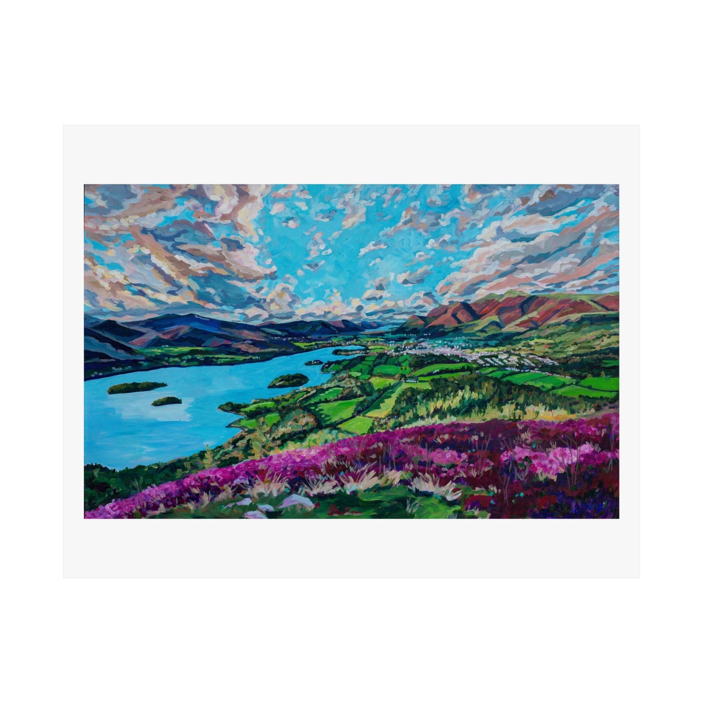 Derwent Water lake and town of Keswick, Cumbria—UK —Matte Horizontal Poster Reproduction