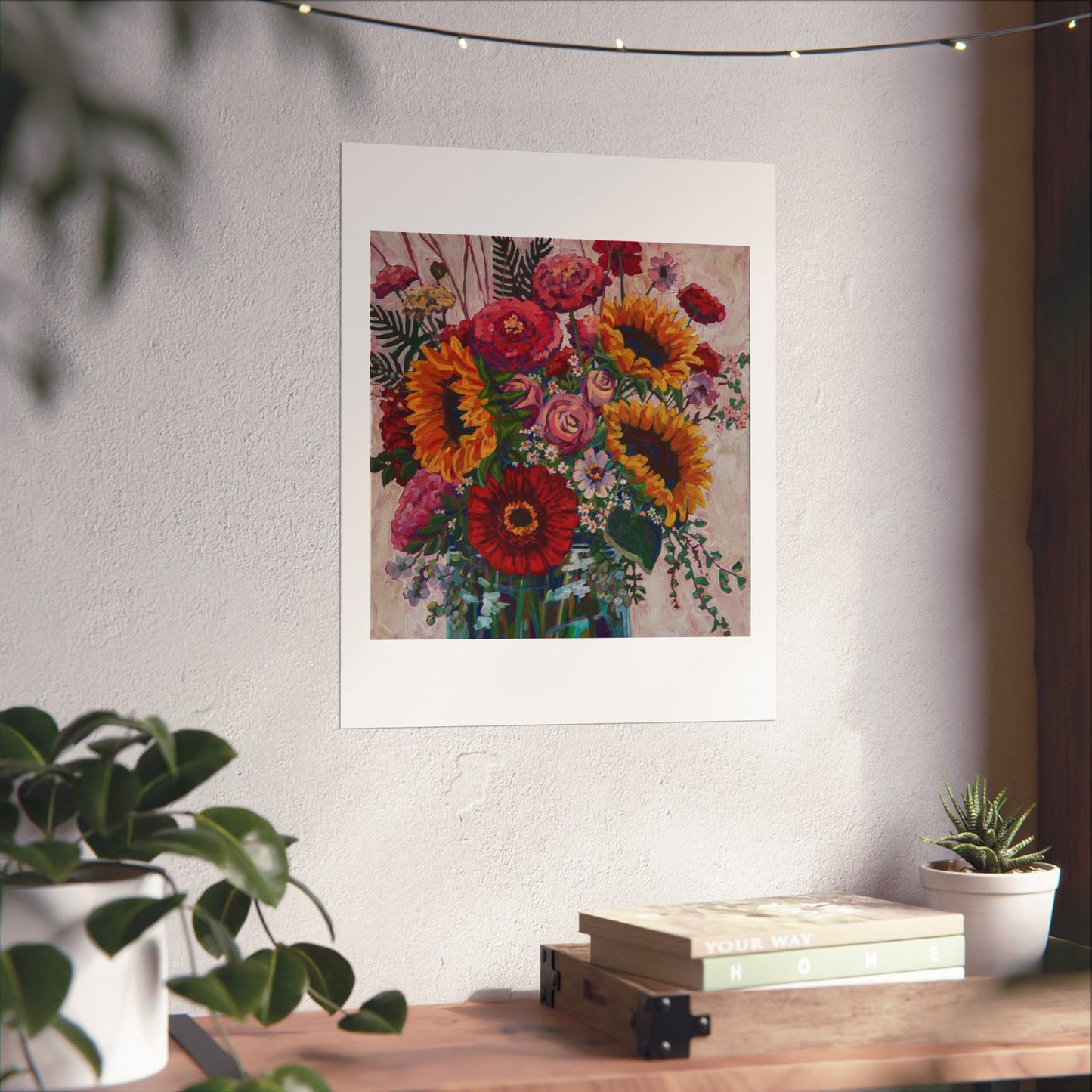 Sunflower and Zinnia Still Life — Matte Paper Poster Reproduction