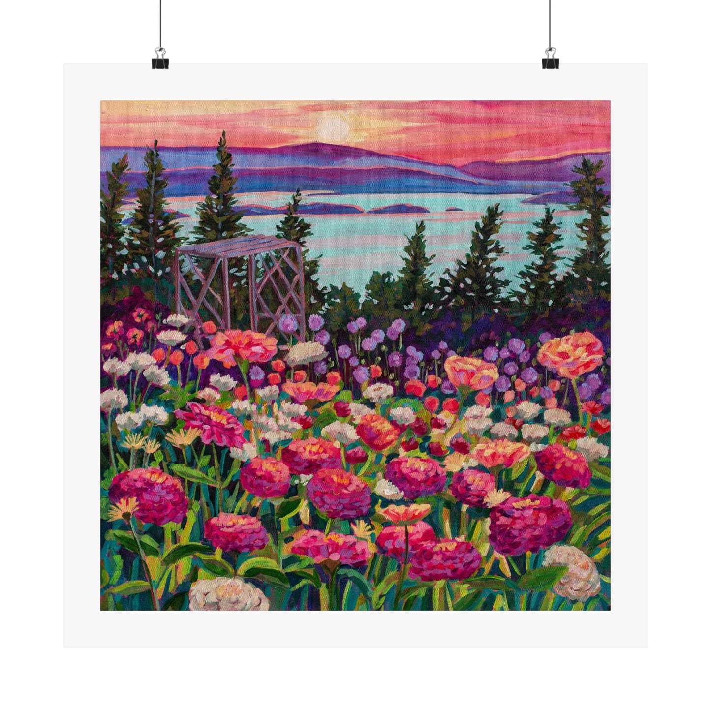 Wonder garden series- Zinnias in the Mountain Light— Matte Paper Poster Reproduction