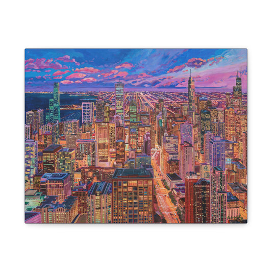 Night skyline Chicago—Matte Canvas, Stretched, 1.25"