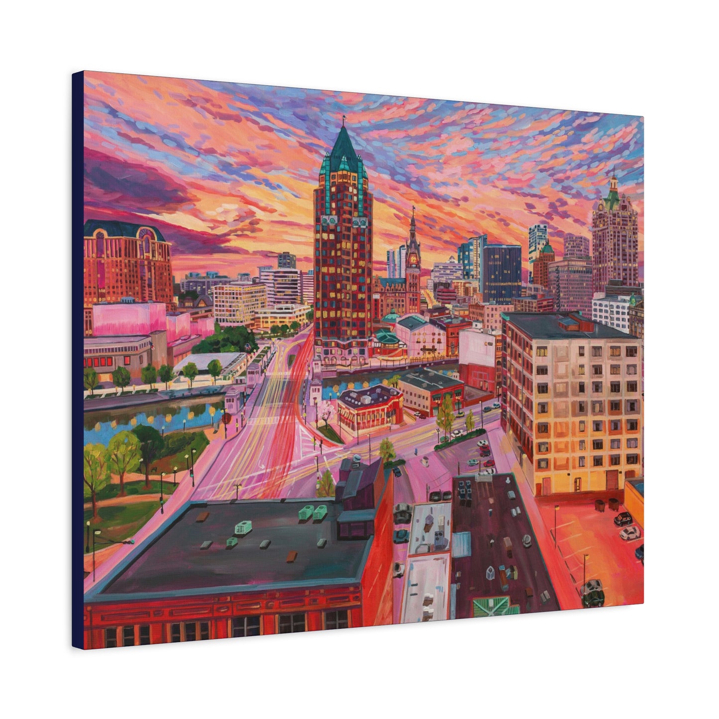 Golden glow- Milwaukee— Gallery Wrapped Canvas Reproduction