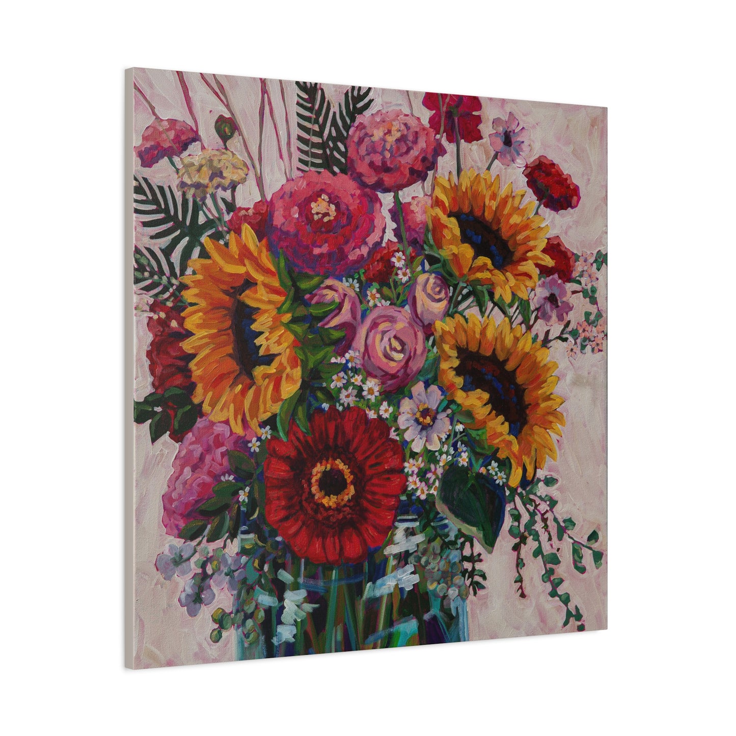 Sunflower and Zinnia Still Life —Matte Canvas, Stretched, 1.25"