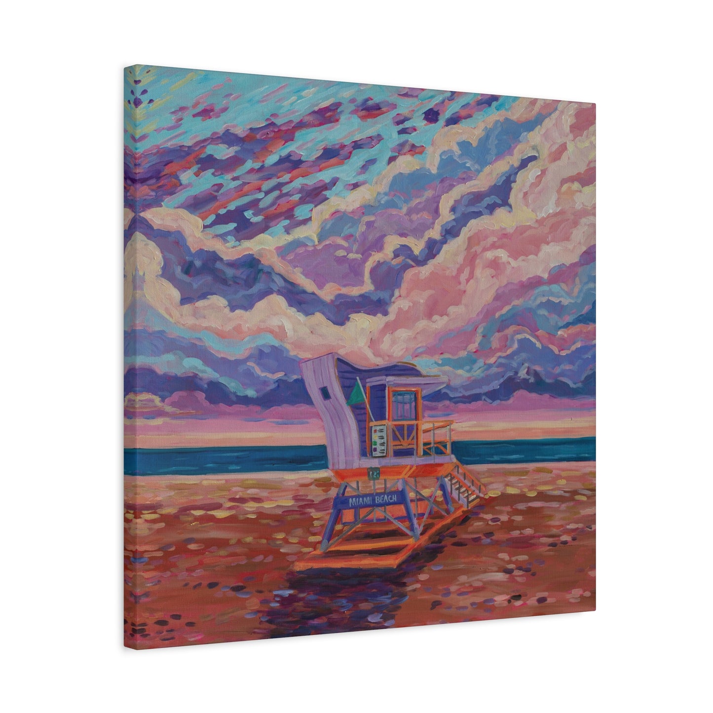 Purple lifeguard station Miami Beach—Matte Canvas, Stretched, 1.25"