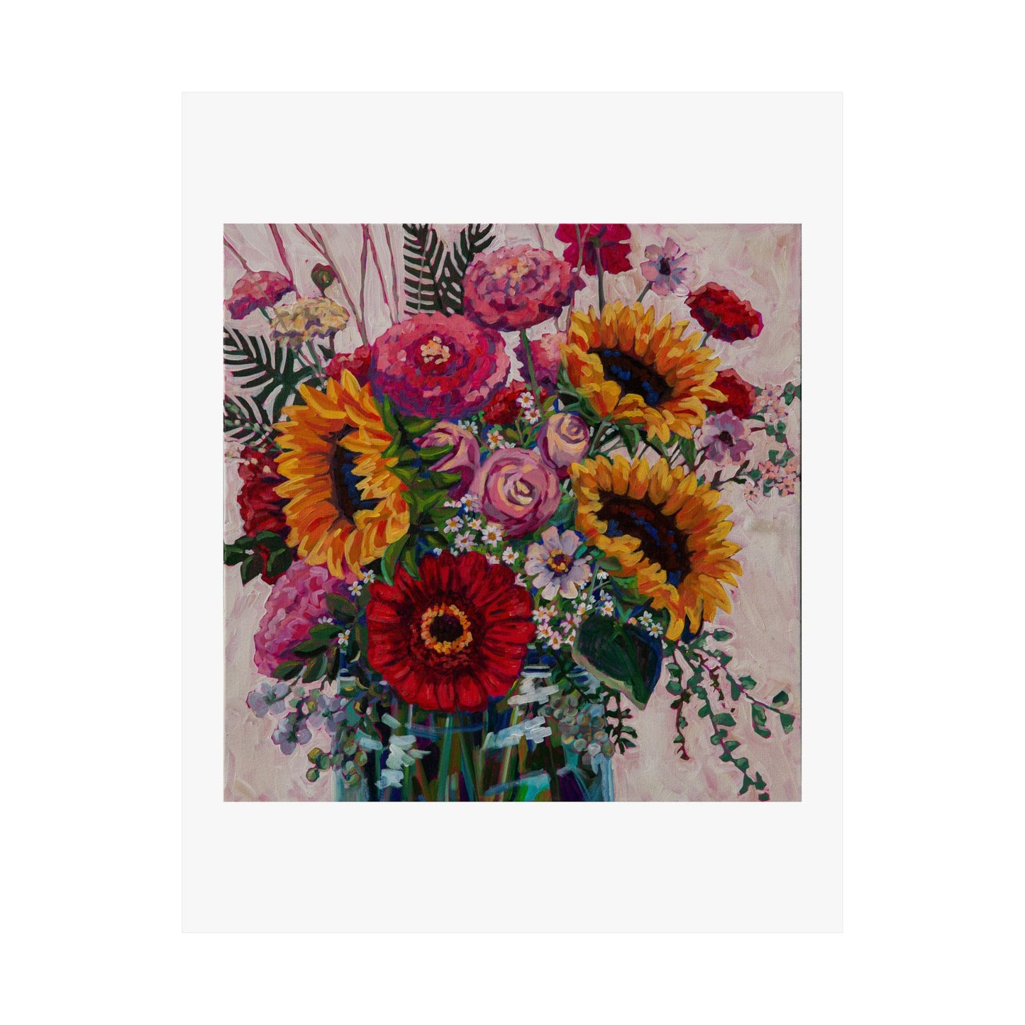 Sunflower and Zinnia Still Life — Matte Paper Poster Reproduction