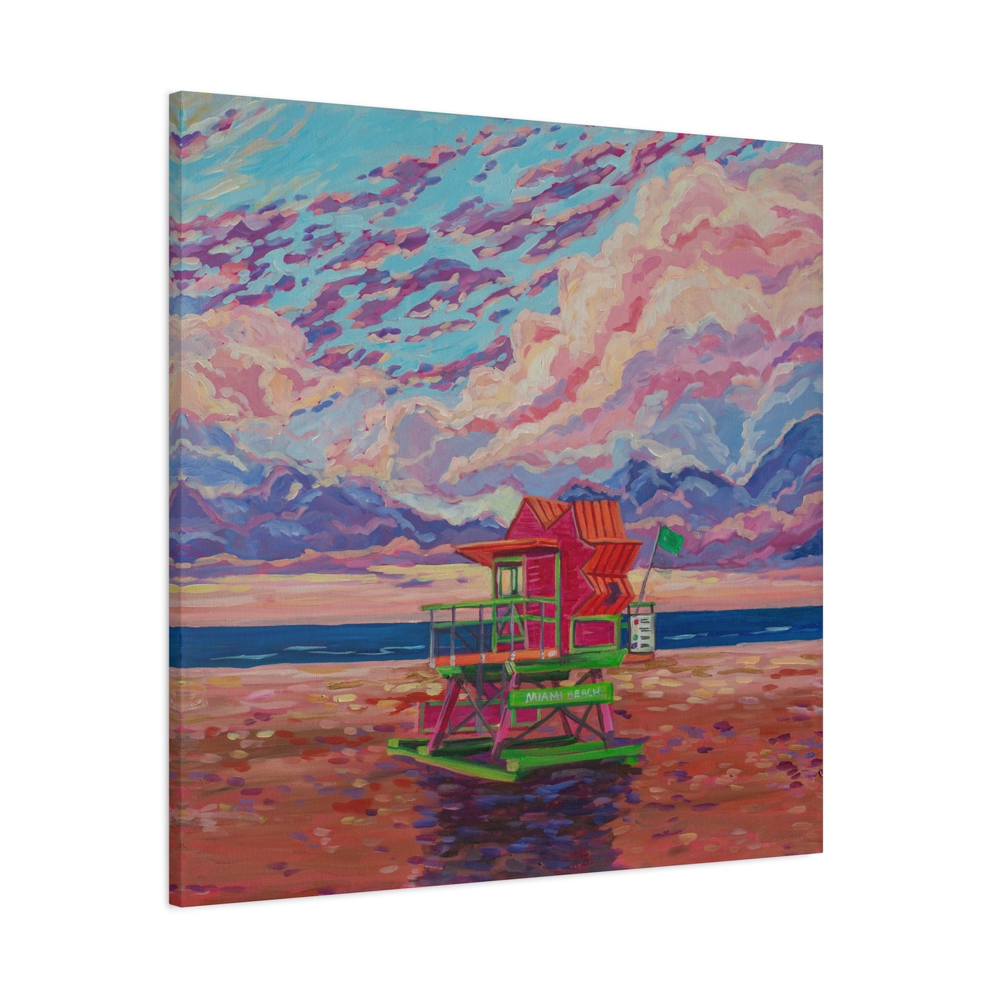 Pink lifeguard station Miami Beach—Matte Canvas, Stretched, 1.25"