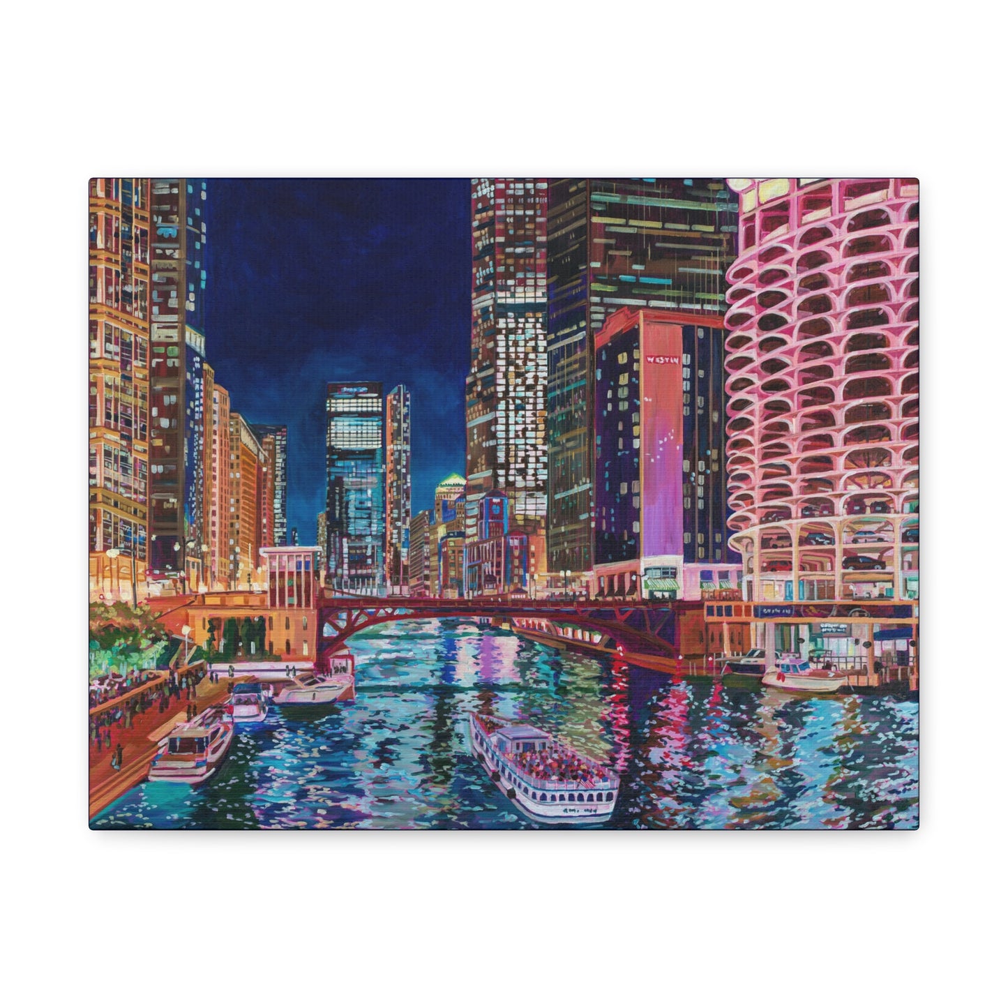 The Chicago River at Night— Gallery Wrapped Canvas Reproduction