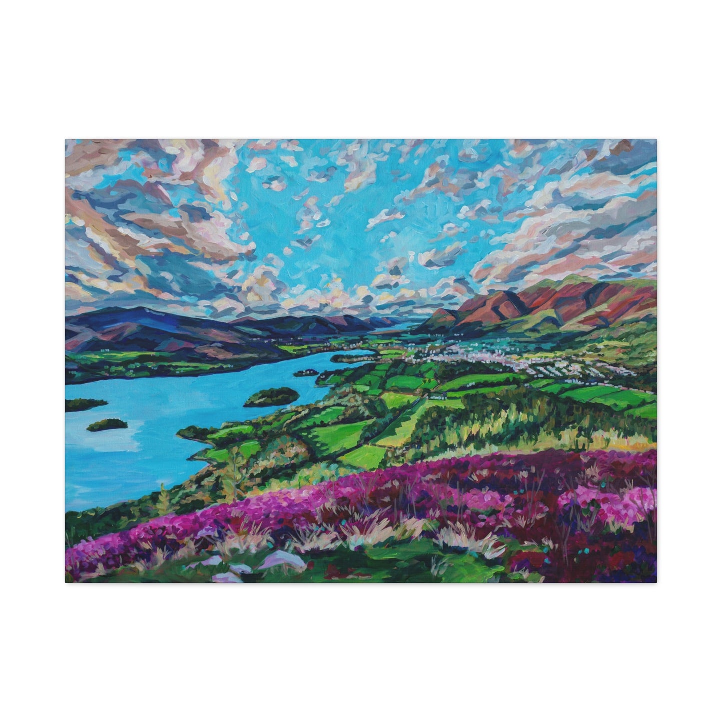 Derwent Water lake and town of Keswick, Cumbria—UK— Gallery Wrapped Canvas Reproduction