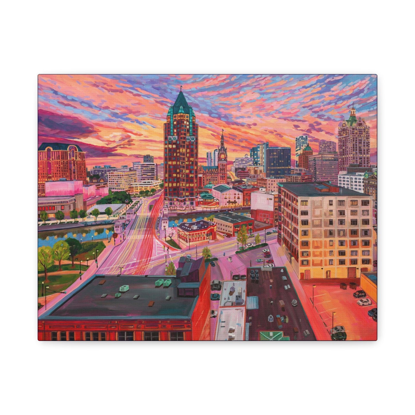 Golden glow- Milwaukee— Gallery Wrapped Canvas Reproduction