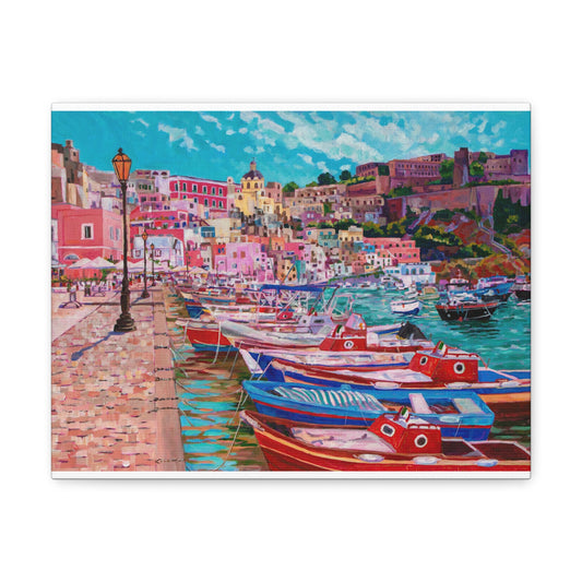 Harbor at Isola Procida, Italy— Gallery Wrapped Canvas Reproduction