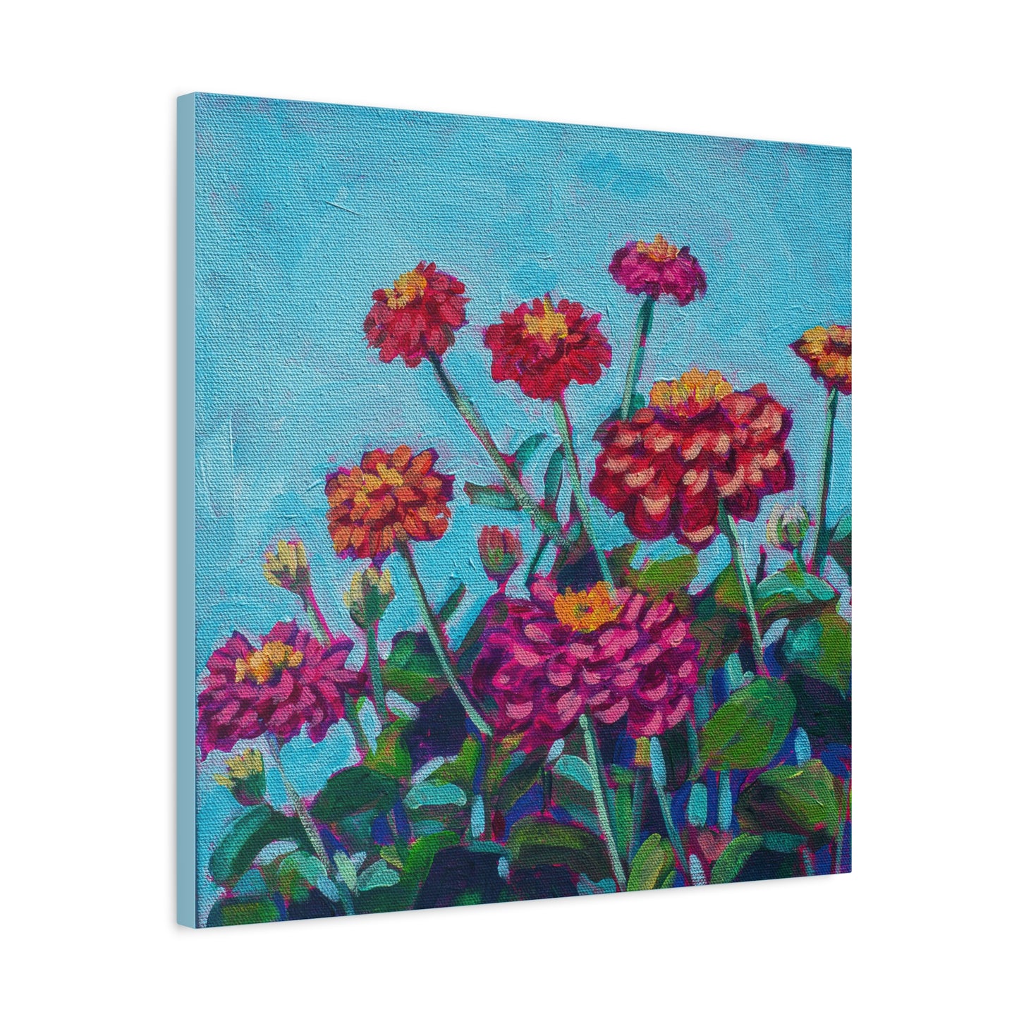 Happy Zinnias Floral—Matte Canvas, Stretched, 1.25"
