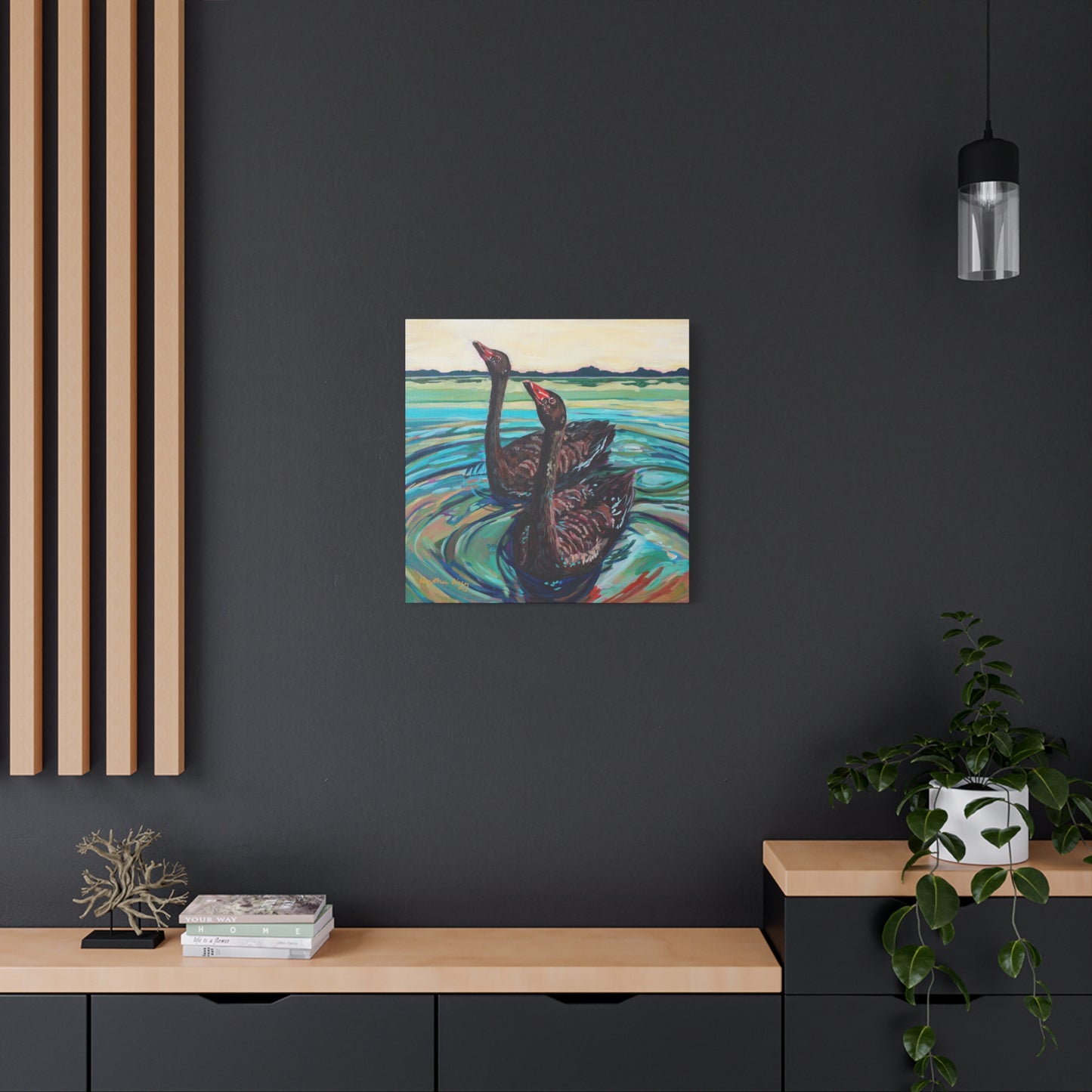Black swan pair—Matte Canvas, Stretched, 1.25"
