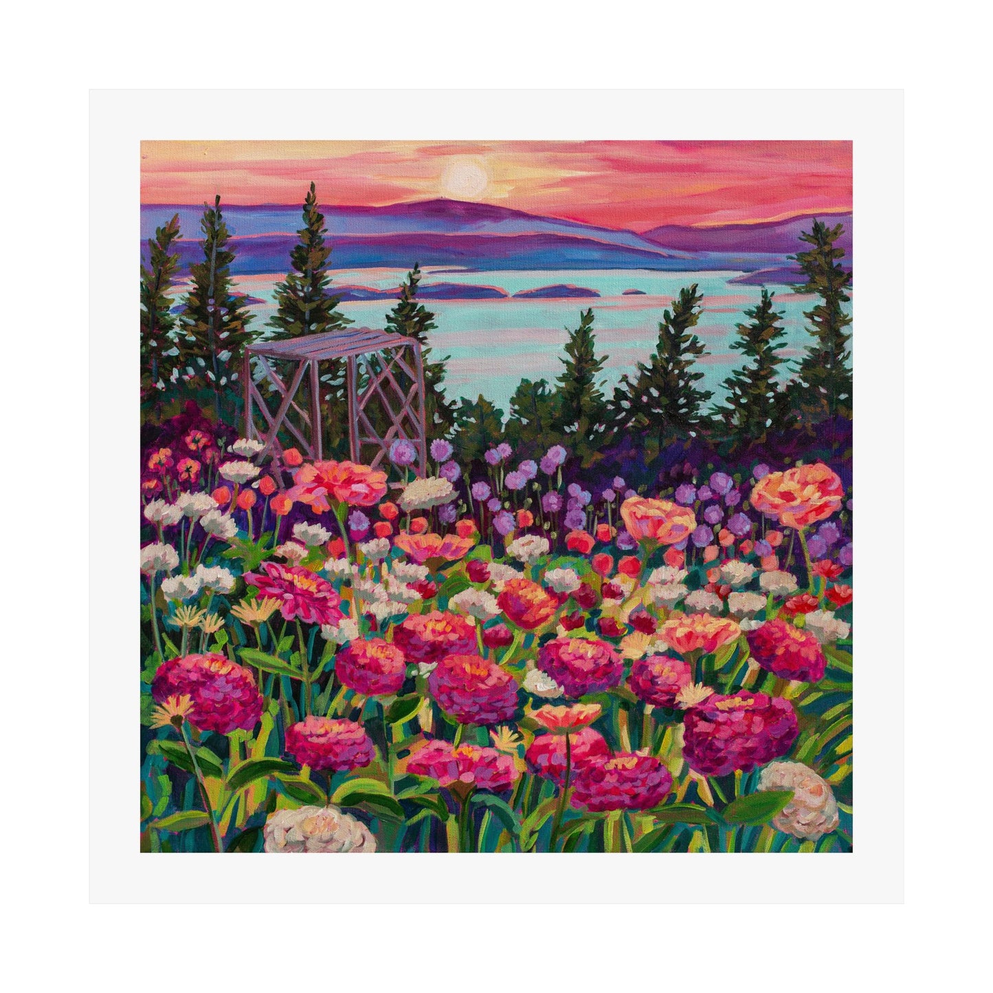Wonder garden series- Zinnias in the Mountain Light— Matte Paper Poster Reproduction