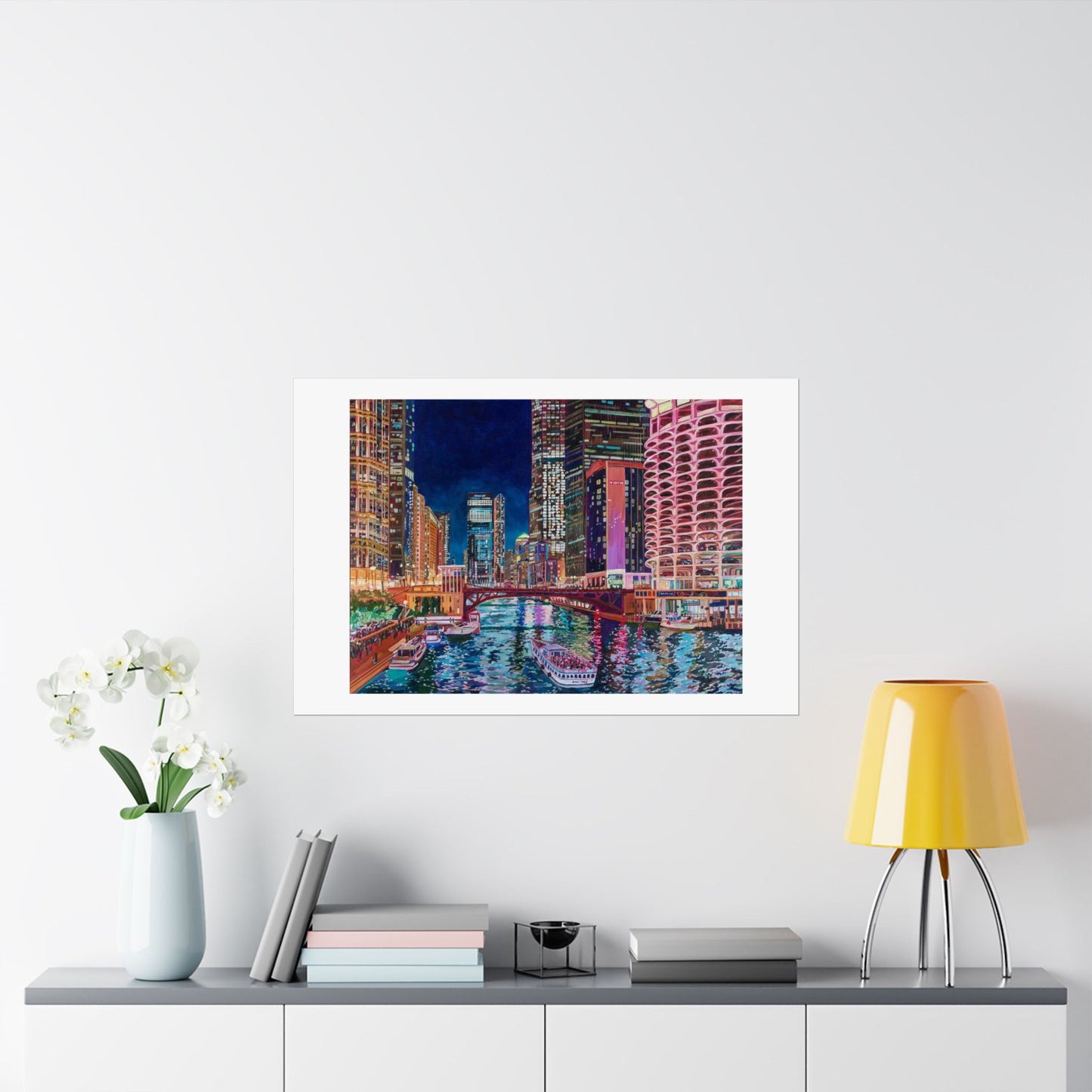 The Chicago River at Night—Matte Horizontal Fine Art Poster Reproductions