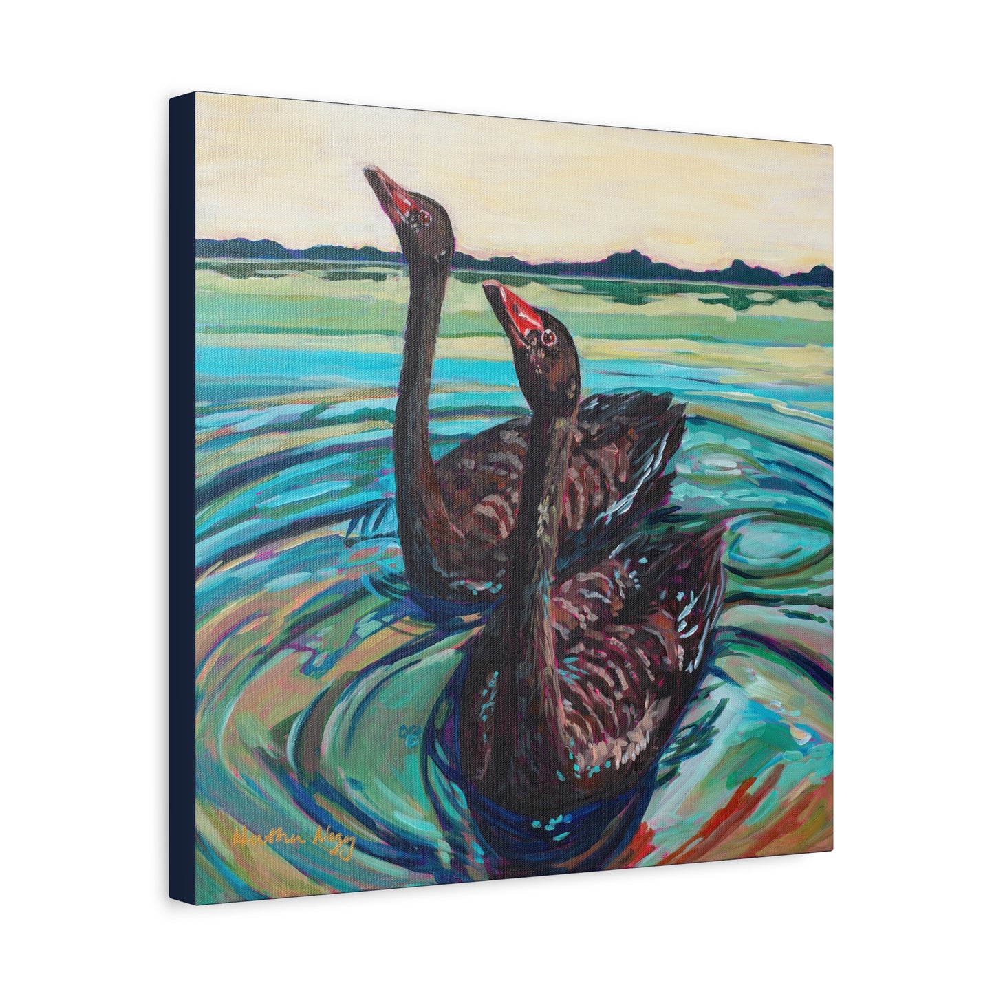 Black swan pair—Matte Canvas, Stretched, 1.25"