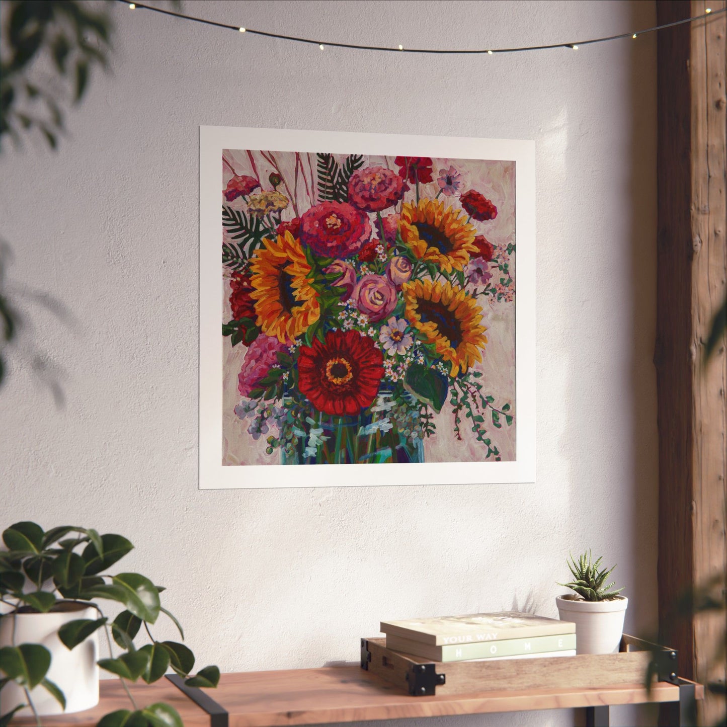 Sunflower and Zinnia Still Life — Matte Paper Poster Reproduction