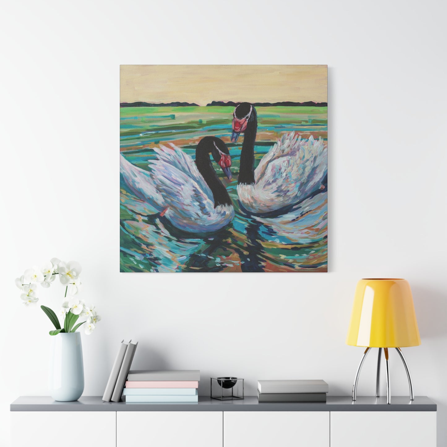 Black Neck Swan Duo—Matte Canvas, Stretched, 1.25"