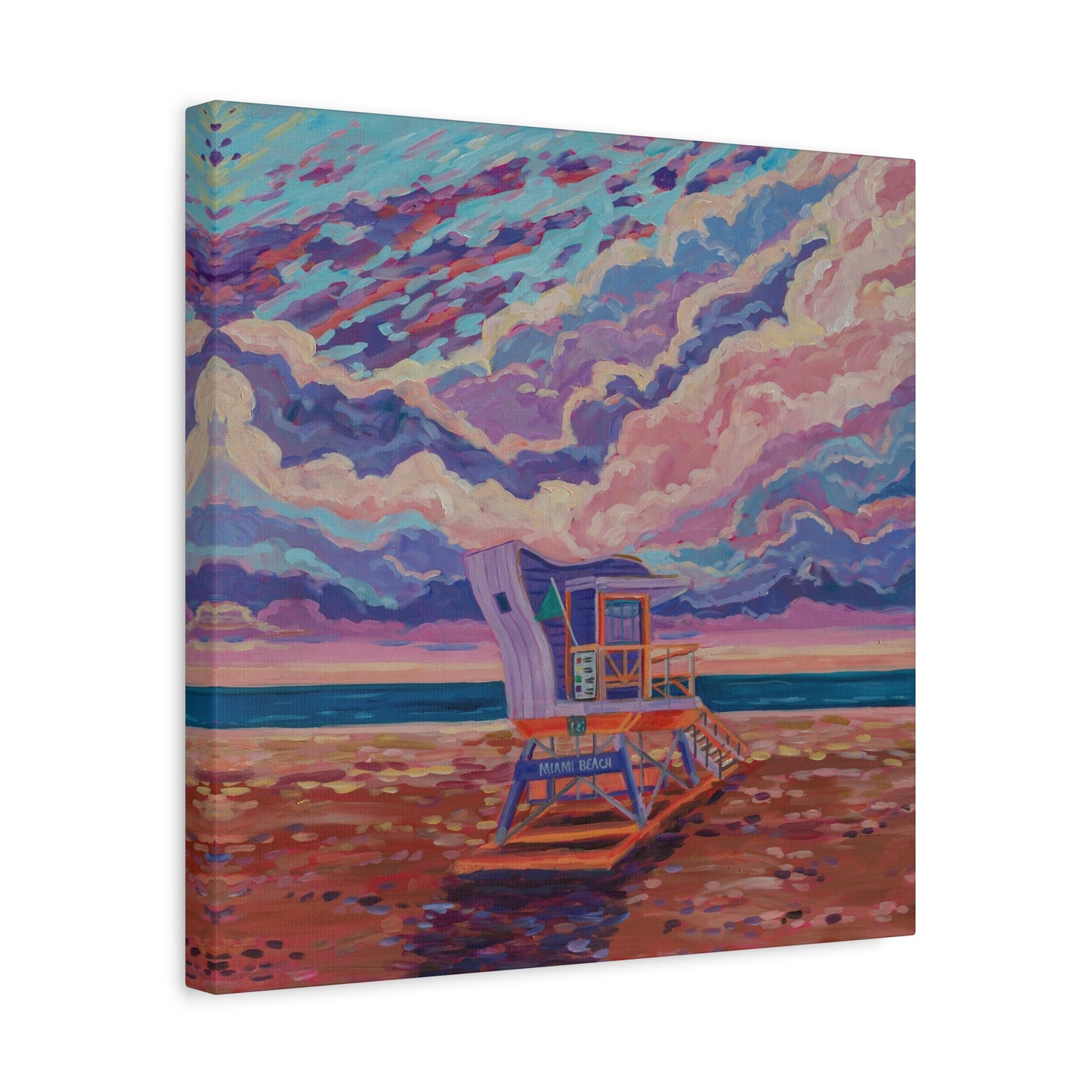 Purple lifeguard station Miami Beach—Matte Canvas, Stretched, 1.25"