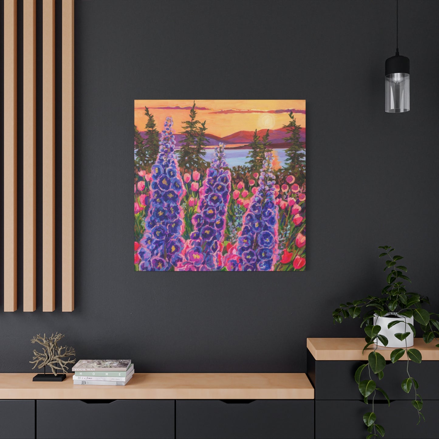 Wonder garden series- Delphinium trio—Matte Canvas, Stretched, 1.25"
