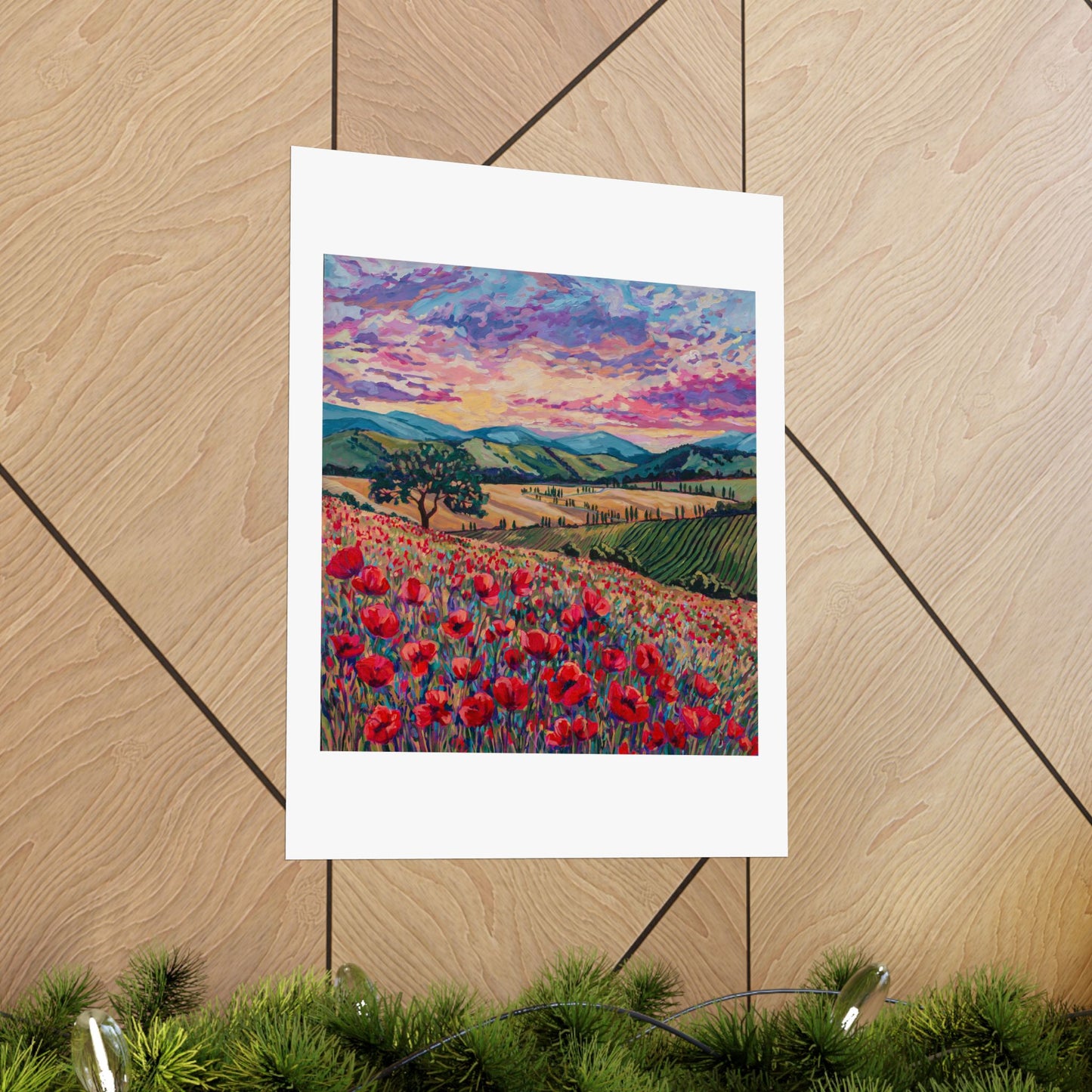 Tuscan Poppies and Poplars— Matte Paper Poster Reproduction