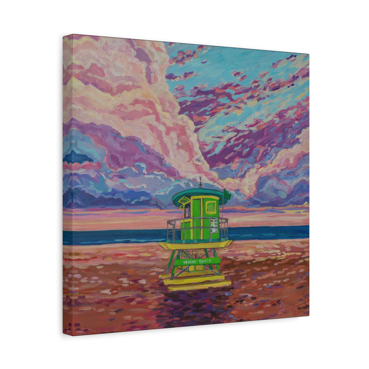 Green lifeguard station Miami Beach—Matte Canvas, Stretched, 1.25"