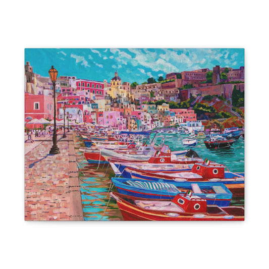 Harbor at Isola Procida, Italy— Gallery Wrapped Canvas Reproduction