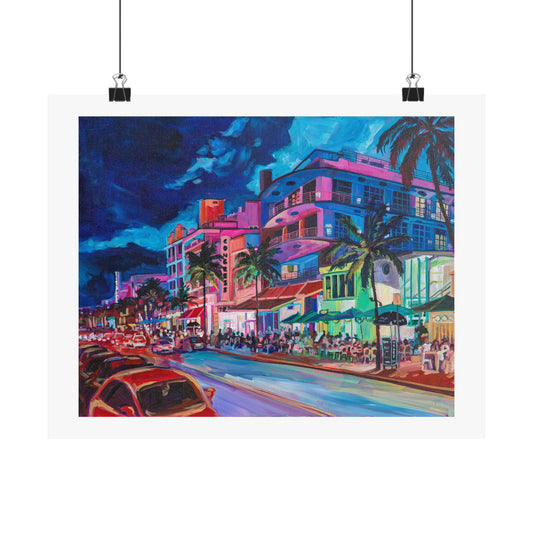 Palace Cafe and Congress Hotel, South Beach Miami—Matte Horizontal Poster Reproduction